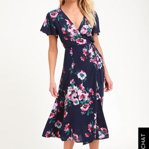 Navy/Floral midi wrap dress- worn once